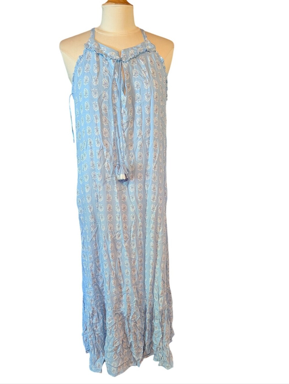 The Prairie By Rachel Ashwell Light Blue Paisley Sleeveless Maxi Dress Large NWT